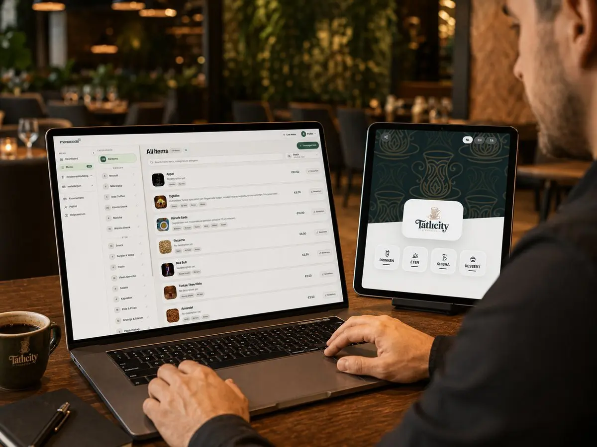 Restaurantmanager werkt in de MenuCode beheeromgeving